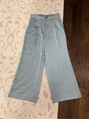 DREW Eva Wide-Leg Satin-Feel Pants in Dusty Blue Small